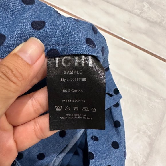 ICHI Polka Dot Chambray High Waisted Pants Womens Size Small Wide Leg Culottes - Picture 10 of 12